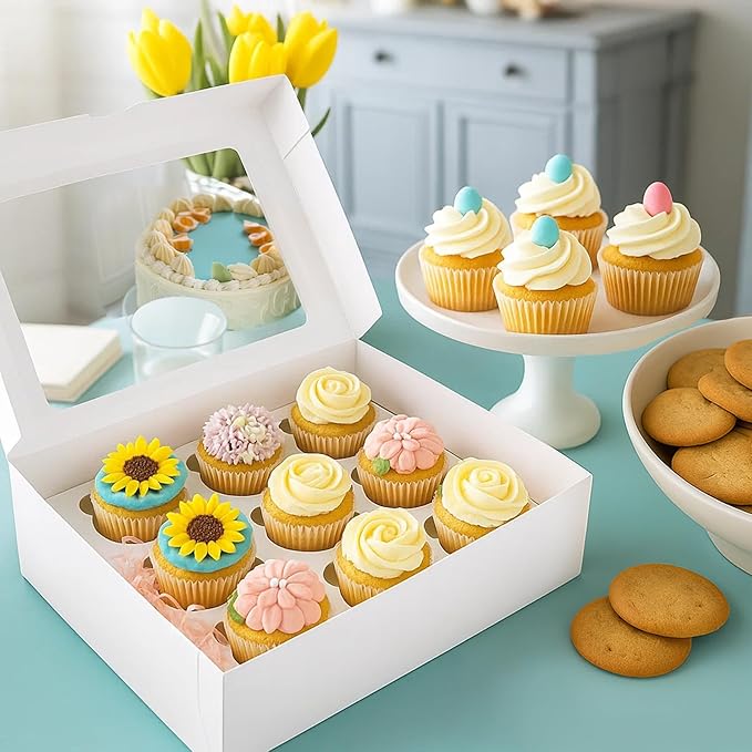 VGOODALL 12 Count Cupcake Boxes, 6 PCS Cupcake Container with Window