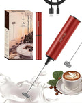 INFOOD Rechargeable Milk Frother with Cover, 2-Speed, 2 Whisks, Red