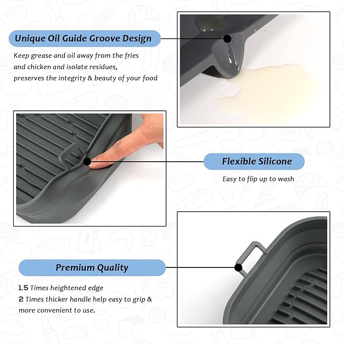 Loveuing Silicone Air Fryer Liners Square - Reusable Airfryer Collapsible Basket - Easy to Clean Air Fryers Pot for 5.8 to 8 Qt Baking Tray Oven Accessories, 8.5 Inch Large