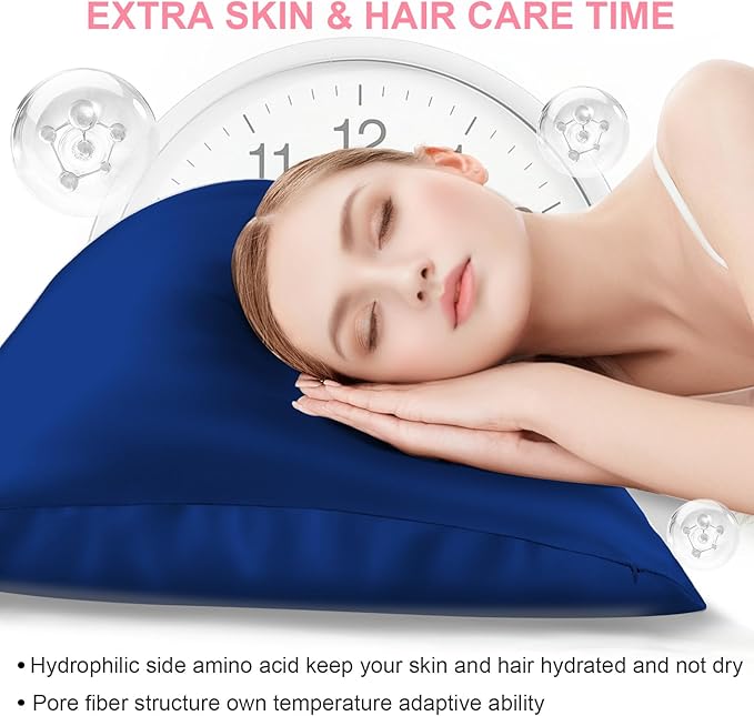 LYSHIN Silk Pillow Cases 2 Pack Queen Size with Zipper, Royal Blue