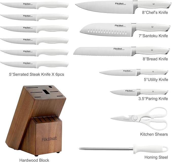 Fikshot 14-Piece Knife Set – German High Carbon Stainless Steel, White