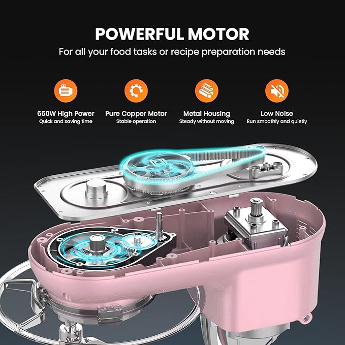 VIVOHOME Stand Mixer, 6-Quart Tilt-Head Kitchen Mixer with Bowl, Pink