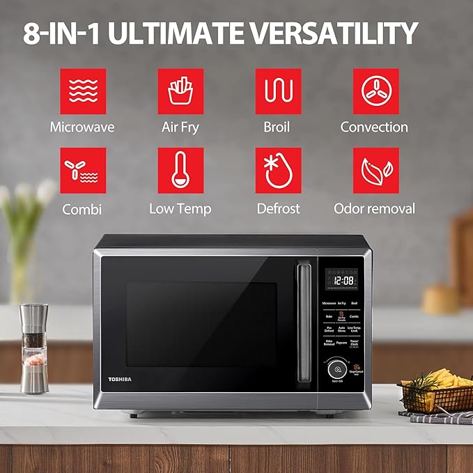 TOSHIBA Air Fryer Combo Microwave, 1.0 Cu.Ft, Black Stainless Steel