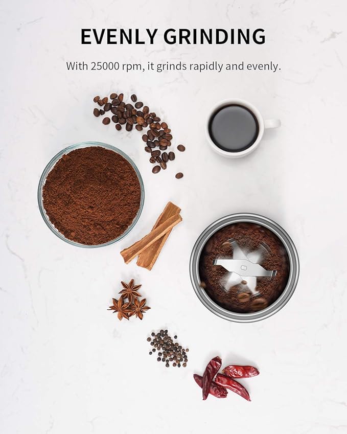 SHARDOR Electric Super Silent Blade Coffee Grinder, Timed Grind Control Rotary Knob, Adjustable Coarse to Fine for Coffee Beans, Spices & Herbs, with 2 Removable Stainless Steel Bowl, Brown