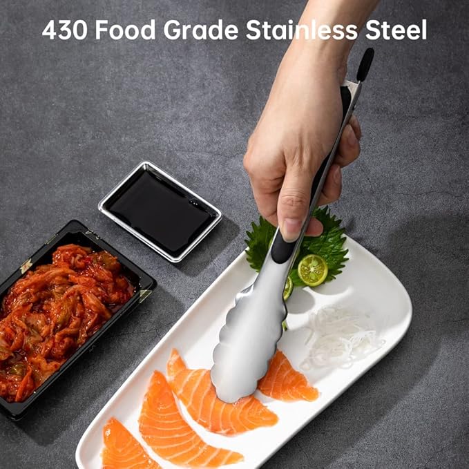 9 & 12 Inch Kitchen Tongs, Stainless Steel Metal Cooking Tongs (9"+12")