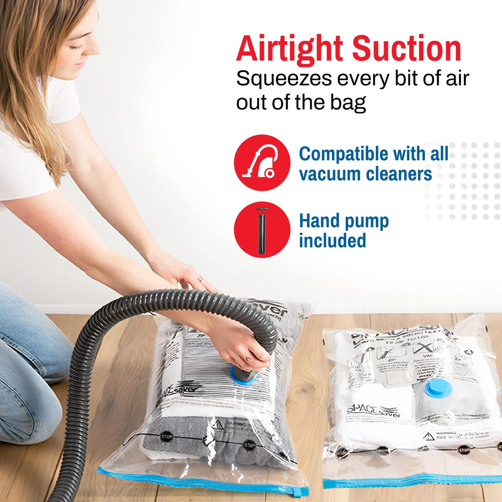 Spacesaver Large Vacuum Storage Bags for Comforters, Blankets & Clothes – Vacuum Sealed Compression Bags with Hand Pump – Space Saver Storage Bags for Bedding, Moving, Travel & Organization (8 Pack)