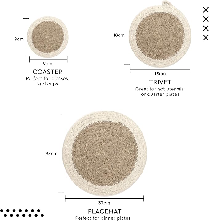 Encasa XO Round Trivet Mats, Heat Resistant Cotton 7" Grey Combo