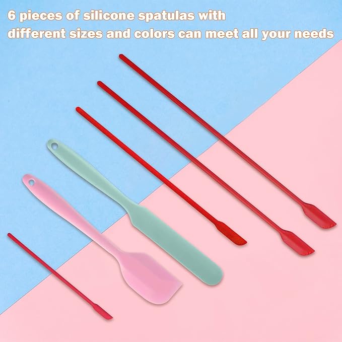 Mini Silicone Spatula Set, 6 Pack Long Handle Scrapers for Jars and Bottles