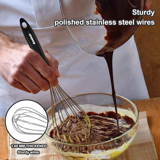 Anaeat Stainless Steel Kitchen Whisk Set of 4, Milk and Egg Beater Blender with Thick Wire for Whisking, Cooking, Baking, Beating and Stirring - 11'' Flat Whisk and 9''+11''+12'' Balloon Whisks