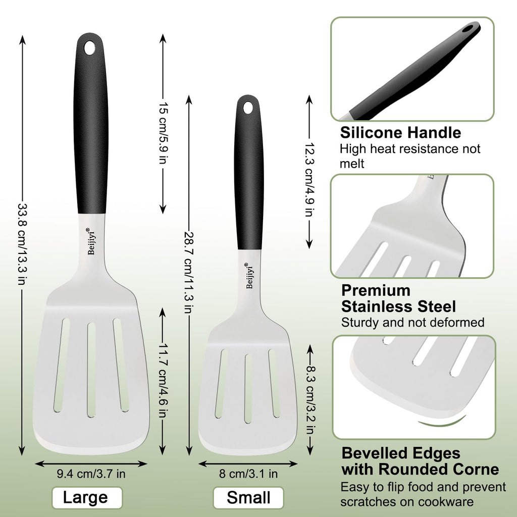 Beijiyi 2-Piece Stainless Steel Slotted Spatula Set, 13.3" & 11.3"