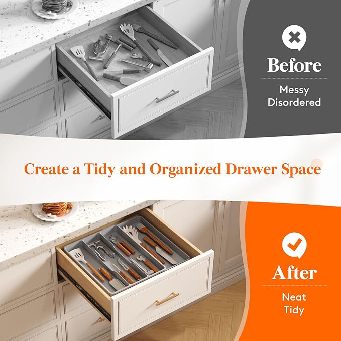 Lifewit Utensil Organizer for Kitchen Drawer, Expandable Cooking Tray