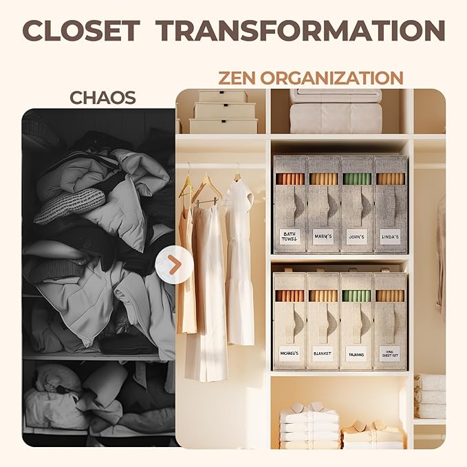 ZenStorage Sheet Organizers and Storage for Linen Closet, 6Pack Grey