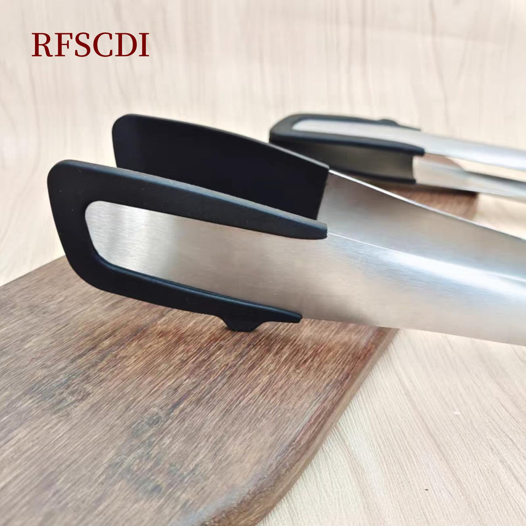 RFSCDI Heat-Resistant Kitchen Tongs and Basting Brush Set - 600℉ Stainless Steel Cooking Tongs with Metal Locking Mechanism - Ideal for Cooking, Grilling Steak, Baking Bread, and BBQ,(Silver 2Pcs)