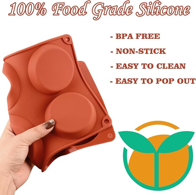 Sakolla 3 Pack Muffin Top Pans, 6 Cavities Silicone Egg Molds for Breakfast Sandwiches, Whoopie Pies, Hamburger Bun, English Muffins, Tarts, Corn Bread (Brick Red)