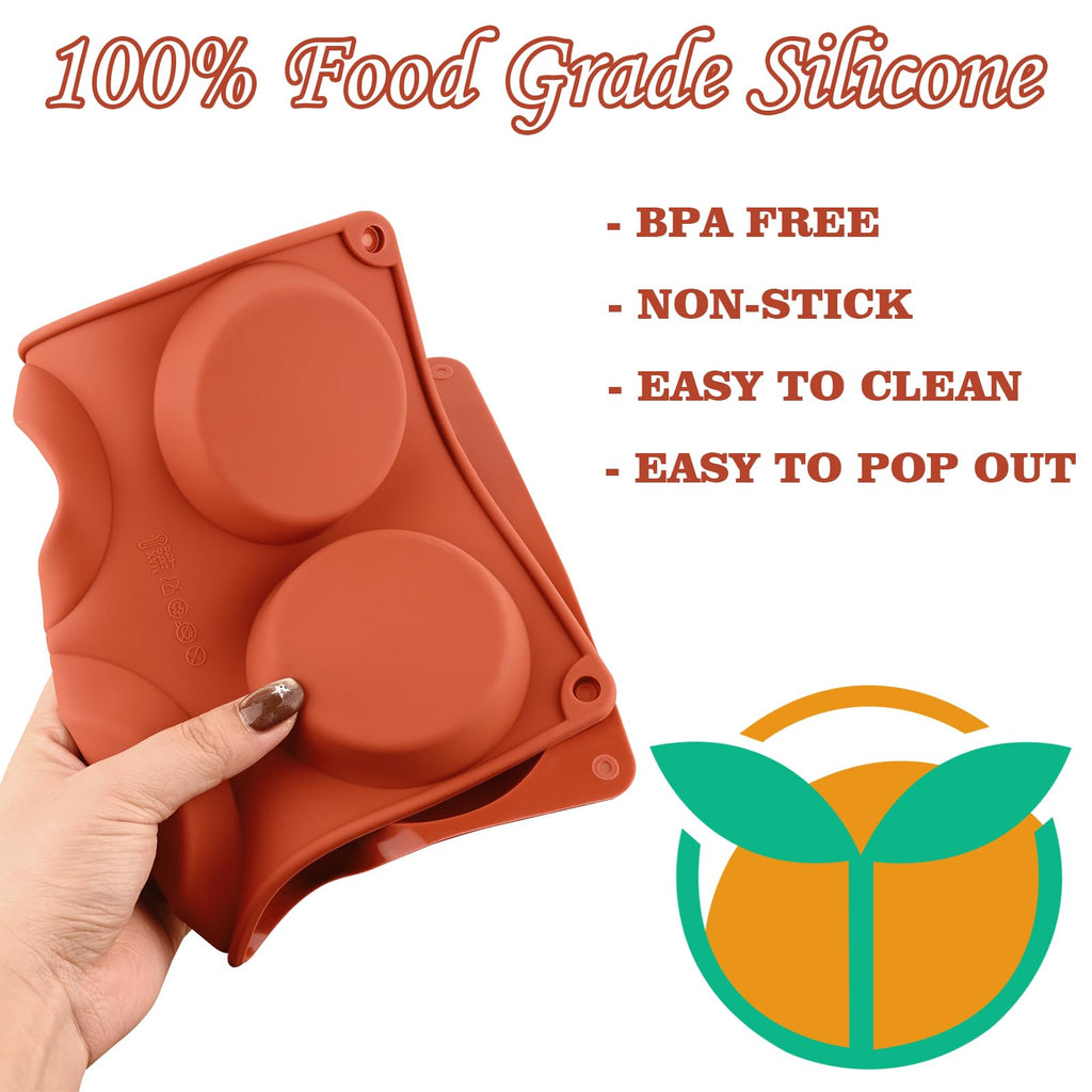 Sakolla 3 Pack Muffin Top Pans, 6 Cavities Silicone Egg Molds for Breakfast Sandwiches, Whoopie Pies, Hamburger Bun, English Muffins, Tarts, Corn Bread (Brick Red)