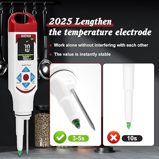 GIDIGI Food pH Meter with ATC, Spear Probe for Sourdough & Meat