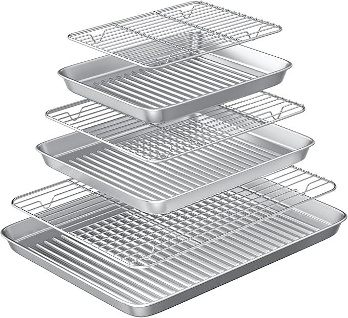 Baking Sheet with Cooling Wire Rack Set - Stainless Steel Baking Sheet Pan