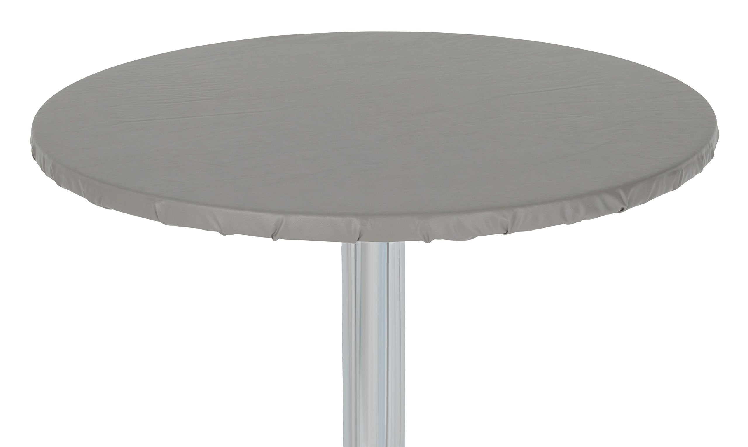 Yourtablecloth Heavy Duty Vinyl Round Fitted Tablecloth (Table Cover) with Flannel Backing Vibrant Colors Elasticized Tablecloth Great for Indoor and Outdoor Dining and Playing Cards 48” Grey