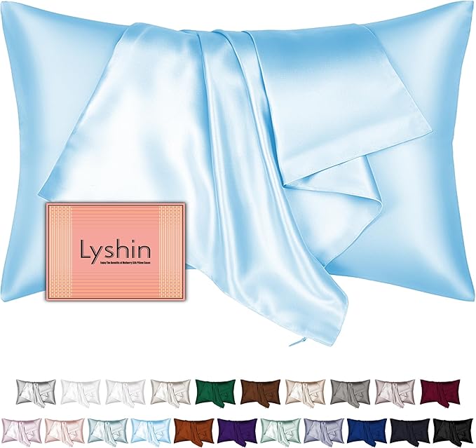 LYSHIN Silk Pillow Cases Standard Size with Hidden Zipper, Sky Blue