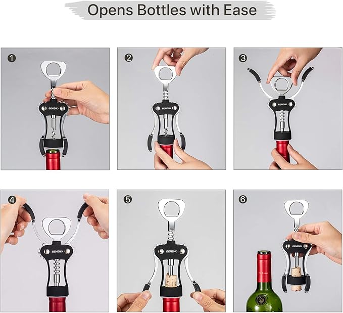 Beneno Wine Opener with Stainless Steel Wine Foil Cutter, Midnight Black