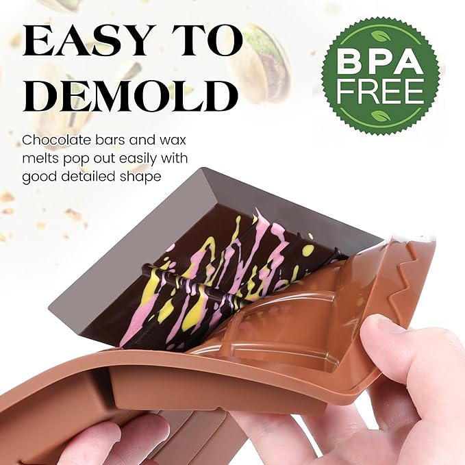 KASHME 2 Pcs Chocolate Bar Mold Deep Dubai 0.85 Inch Stuffed Chocolate Molds Silicone Large Break Apart Silicone Molds (10 Snap + 5 Snap）