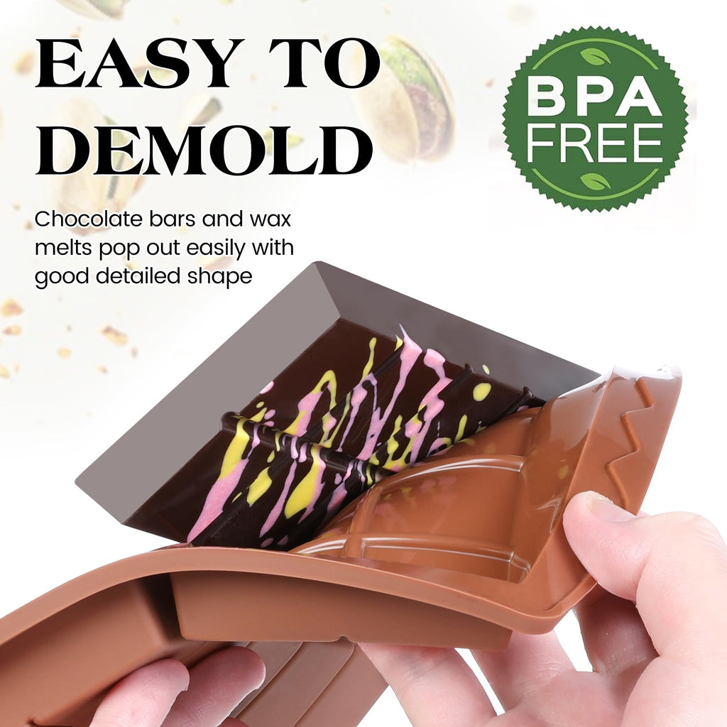 KASHME 4 Pcs Chocolate Bar Mold Deep Dubai 0.85 Inch Stuffed Chocolate Molds Silicone Large Break Apart Silicone Molds (10 Snap + Pyramid)