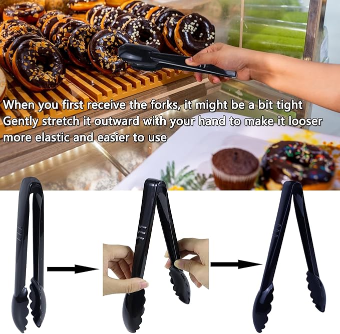 24Pcs Black Plastic Serving Utensils, Spoons Forks and Tongs Set