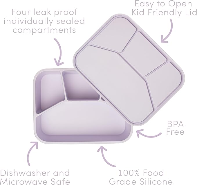 Leak Proof Square Bento Box Food-Grade Silicone Bento, BPA, Phthalate, Lead, & PVC Free - Bento Lunch Box for Daycare, Kids, & Adults - Leak Resistant Sets With Lids Snack Box Container (Beige)