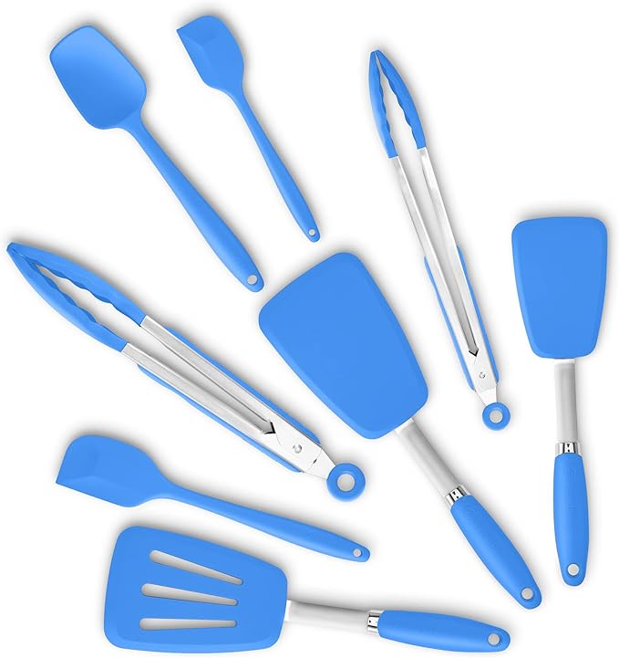 5-Piece Silicone Spatulas Set with Tongs, 446°F Heat Resistant, Blue