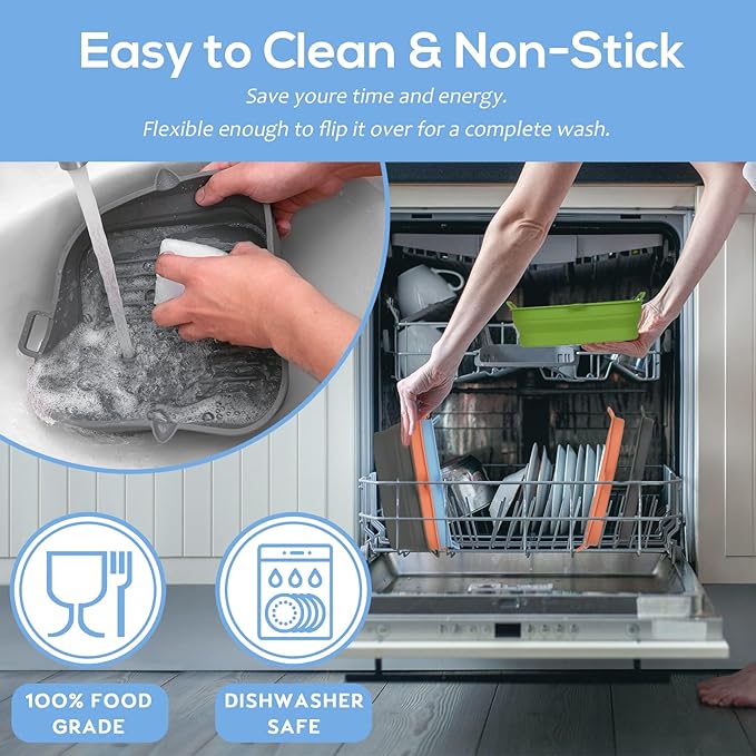 Loveuing Silicone Air Fryer Liners Square - Reusable Airfryer Collapsible Basket - Easy to Clean Air Fryers Pot for 5.8 to 8 Qt Baking Tray Oven Accessories, 8.5 Inch Large