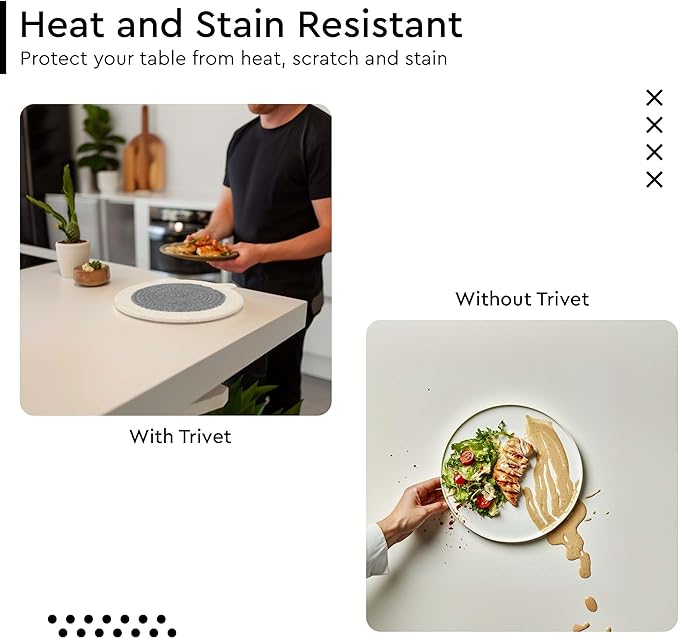 Encasa XO Round Trivet Mats, Heat Resistant Cotton 7" Grey Combo