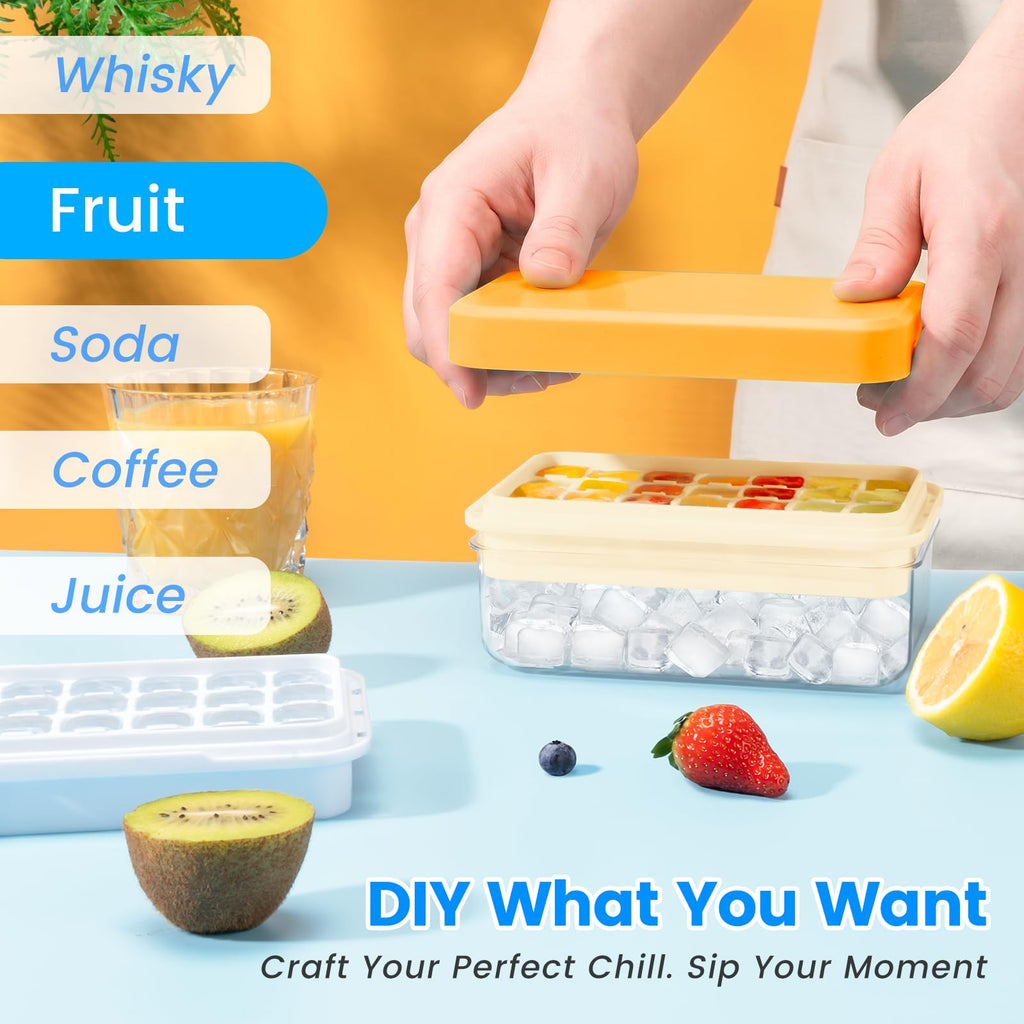PHINOX Ice Cube Tray with Lid and Bin, Easy Release 56 Cubes for Freezer