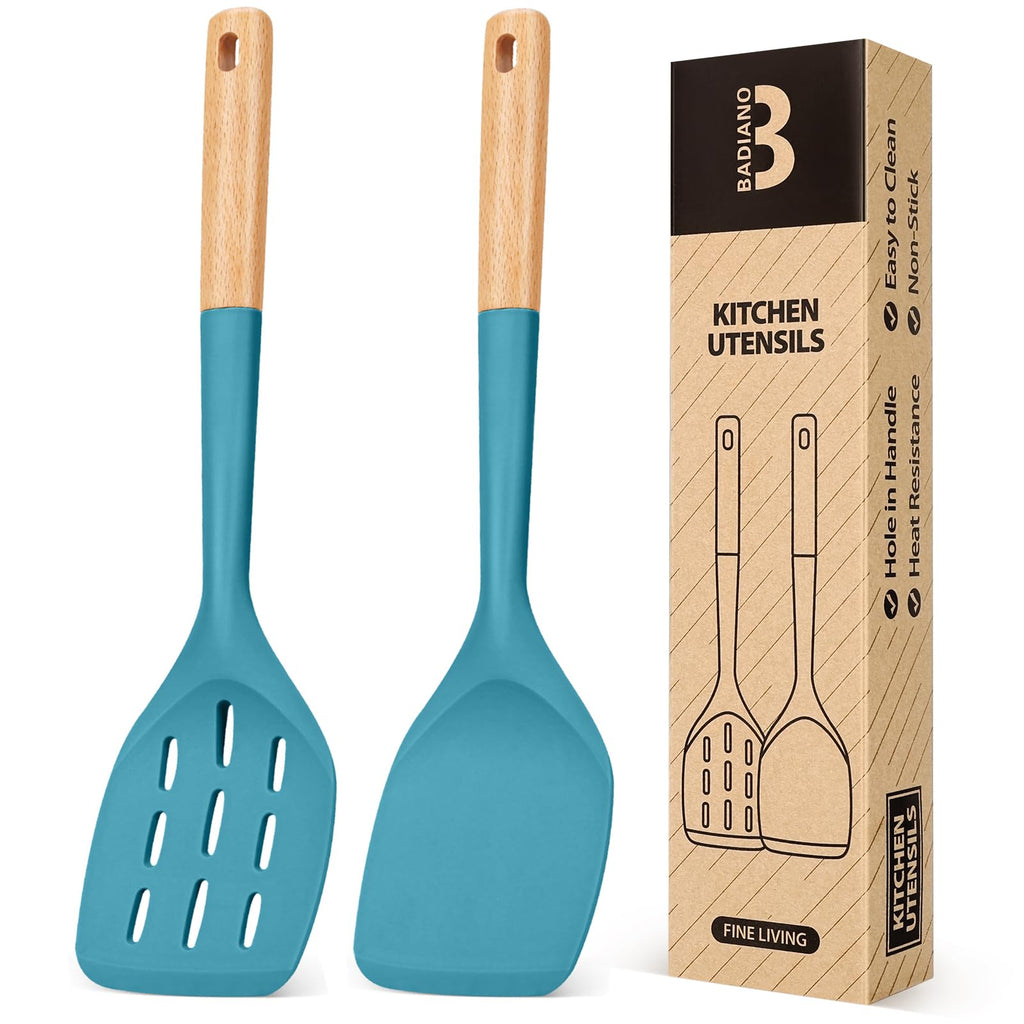 Badiano Silicone Spatula, Non Stick Turner for Cooking, Food Grade, Blue