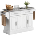 HOMCOM Rolling Kitchen Island Cart with 47" Stainless Steel Top White
