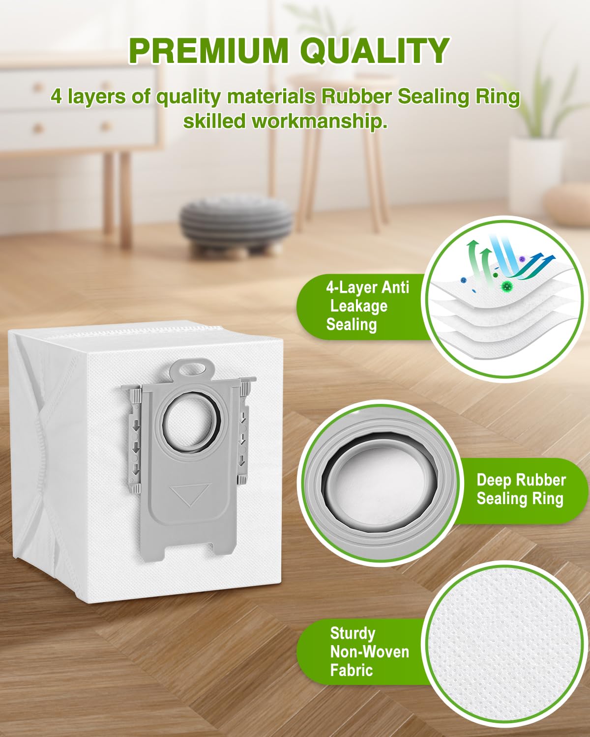 VBN 22 Packs Q10 Q7 Q5 Dust Bags for Roborock Q7 M5+, Q10 S5+/Q10 X5+, S8 Pro Ultra, S8+, Q7 Max+, Q5+, Q5 Max+, S7 Max Ultra,S7 Maxv Ultra and Q8 Max+ vacuum bag replacement, 3.6L
