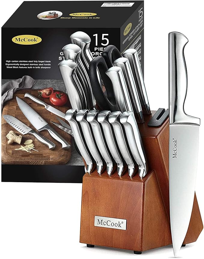 McCook Kitchen Knife Set 15PC Knife Block Set w Built-in Sharpener