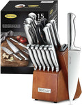 McCook Kitchen Knife Set 15PC Knife Block Set w Built-in Sharpener