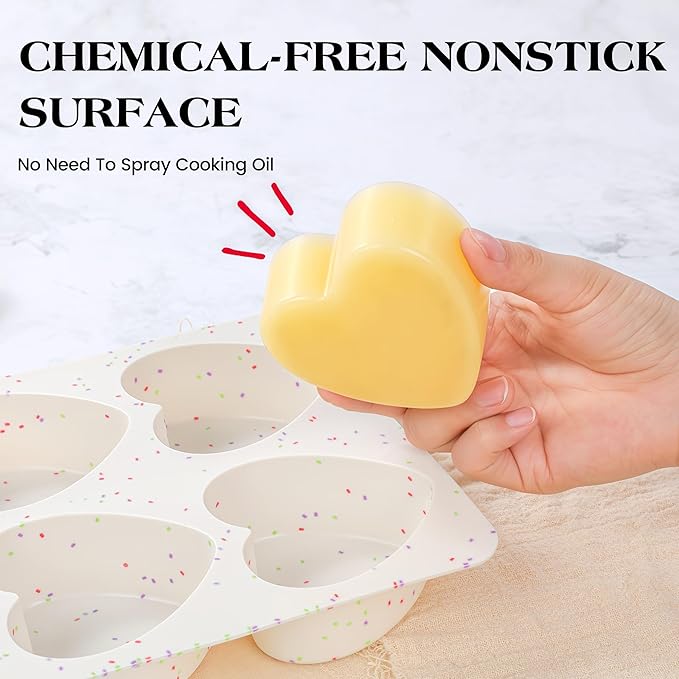 AOTASO 3 Inch Large Heart Shaped Silicone Molds for Chocolate, Candy, Cake, Soap (Set of 2, Cream)