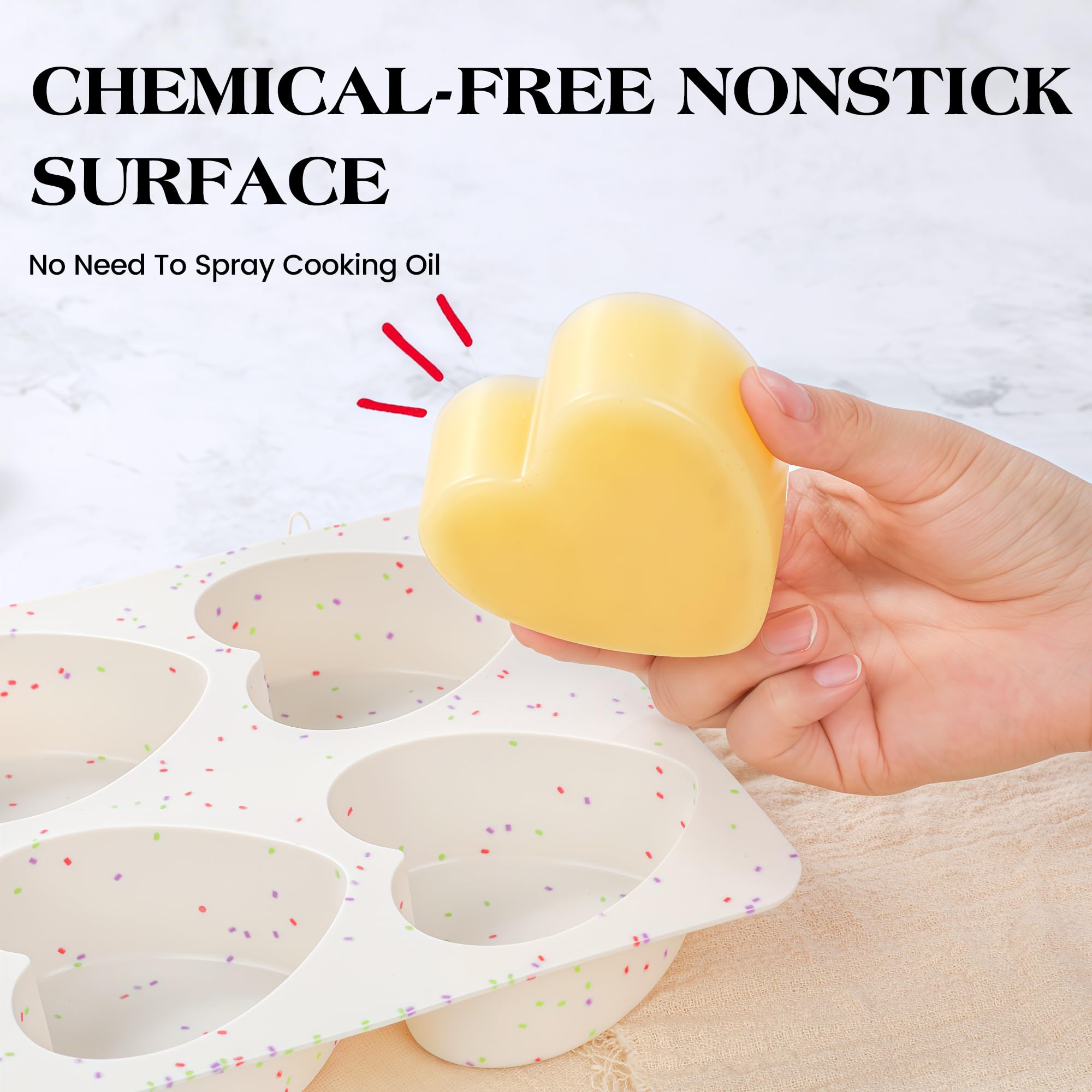 AOTASO 3 Inch Large Heart Shaped Silicone Molds for Chocolate, Candy, Cake, Soap (Set of 2, Cream)