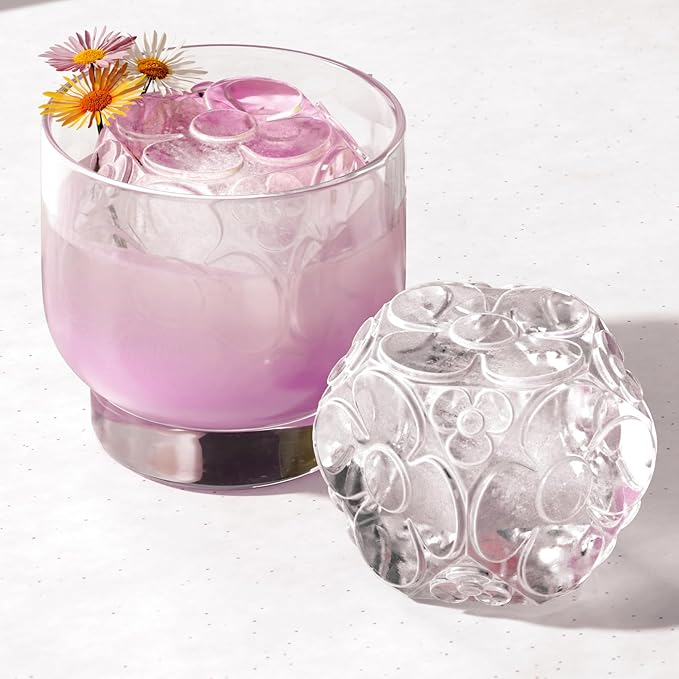 Ice Molds, Large Easy-Release Cube with Flower Pattern, Set of 2, Deco