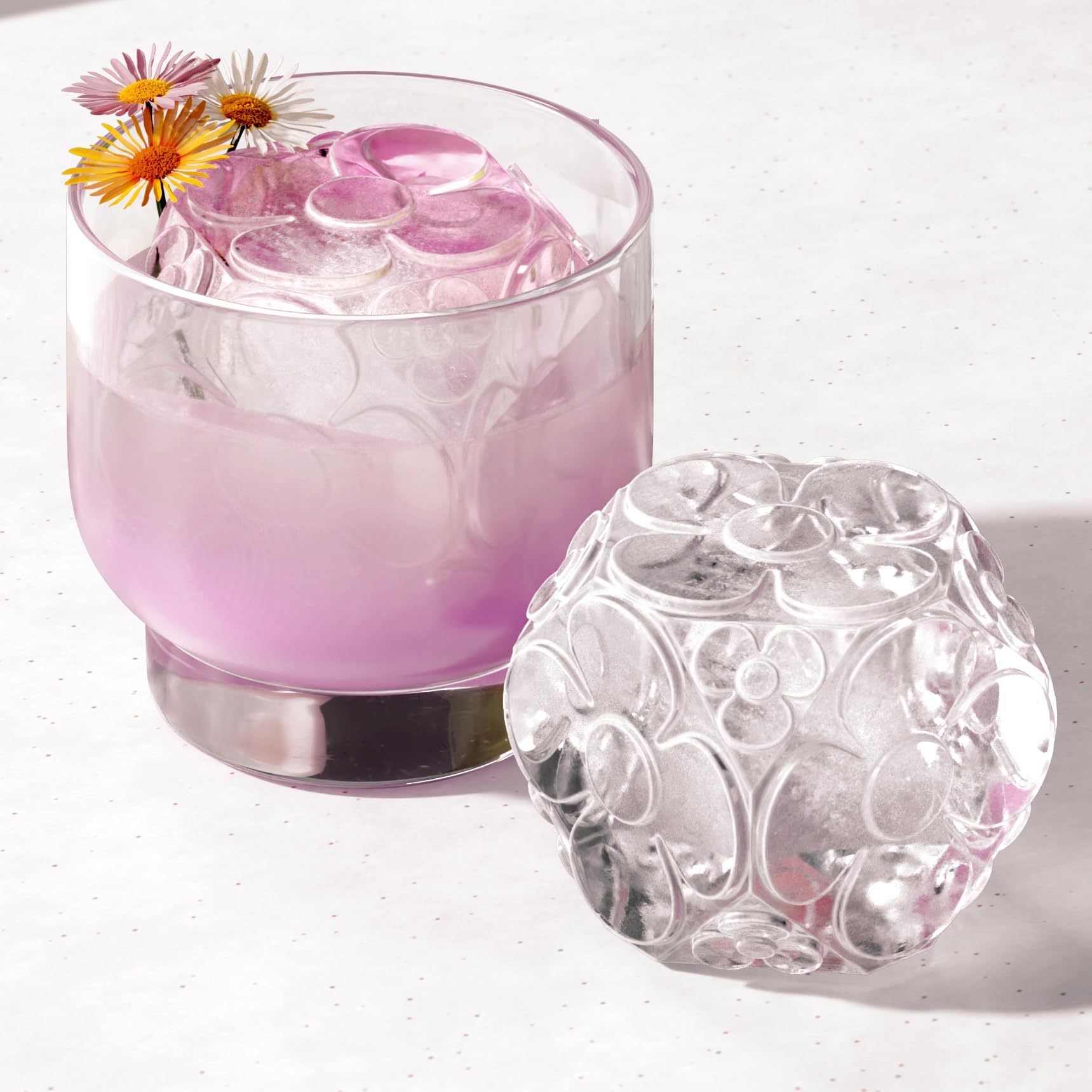 Ice Molds, Large Easy-Release Cube with Flower Pattern, Set of 2, Deco