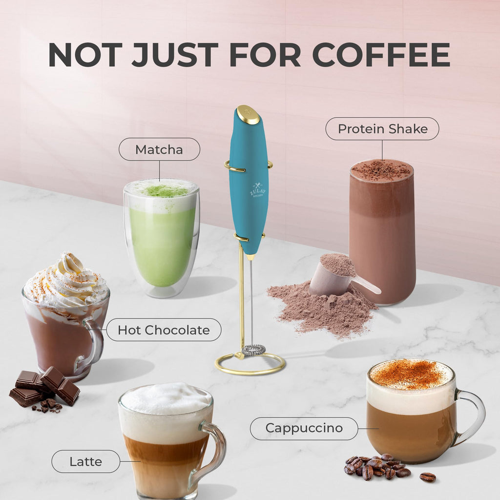 Zulay Kitchen Powerful Milk Frother Wand With Duracell Batteries - Ultra Fast Handheld Drink Mixer - Electric Whisk Foam Maker for Coffee, Lattes, Cappuccino & Matcha - Z1 Motor - Lake Gold