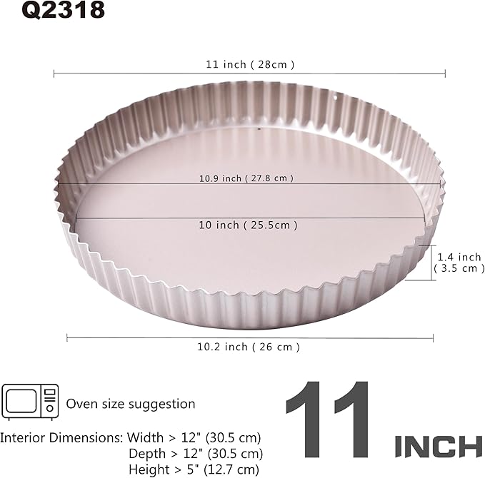 Bakeley 11-Inch Round Tart Pan with Loose Removable Bottom, Non-Stick Carbon Steel Quiche Pan for Oven Baking (Champagne Gold)