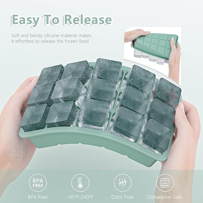 Silicone Ice Cube Tray 3 Pack, HANCELANT Ice Cube Mold, Ice Trays for Freezer with Lid for Whiskey, Cocktail, Drinks and Food, Freezer, BPA Free, Easy Release