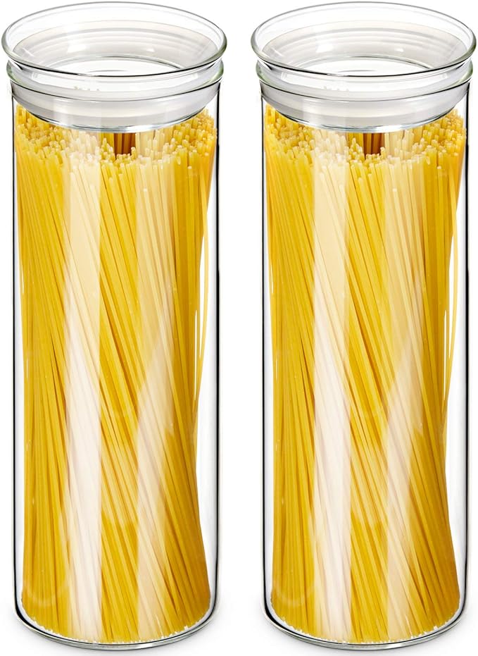 ZENS Glass Spaghetti Storage Container, 65oz Tall Glass Jars Set of 2