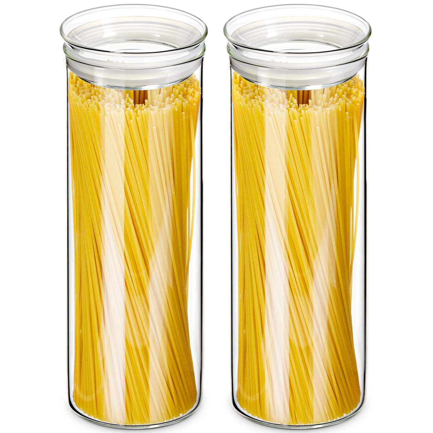 ZENS Glass Spaghetti Storage Container, 65oz Tall Glass Jars Set of 2