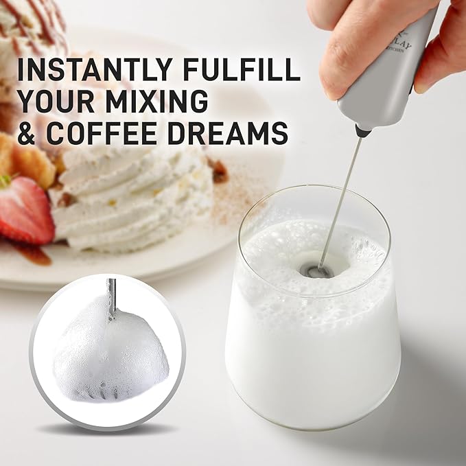 Mini & Mighty Milk Frother Wand – Powerful Handheld Coffee Frother, Battery Operated Drink Mixer – Compact Pocket Size – Detachable Whisk for Latte, Cappuccino, Matcha, Hot Chocolate