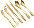 Lemeya 24-Pieces Gold Silverware Set with Steak Knives,Heavy Duty 18/10 Stainless Steel Flatware Set for 4,Modern Cutlery with Forged Stand Knives,Mirror Polished,Dishwasher Safe