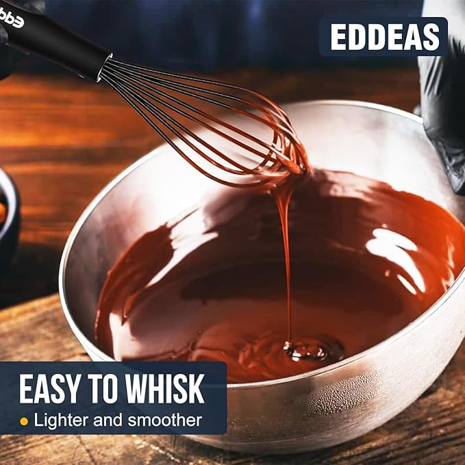 Eddeas Mini Silicone Whisk, Small Silicone Whisk 7+9in, BPA free Non Scratch Coated Protect your Ceramic Pots and Pan.Perfect for Whisking, Beating, Mixing.Black
