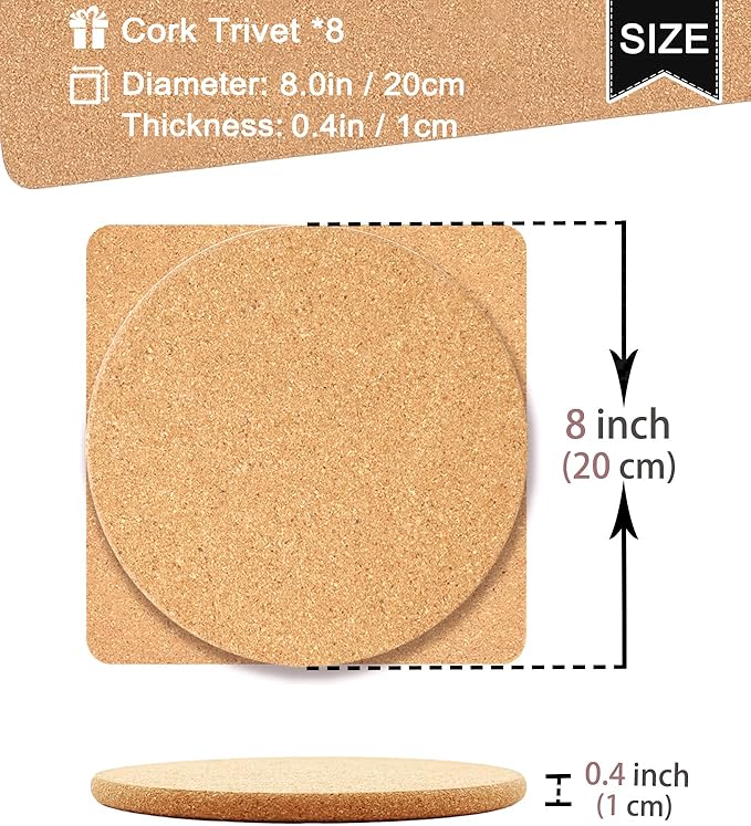 KITLAB Cork Trivets for Hot Dishes, Hot Pots and Pans, 8 Inch 8 Pcs